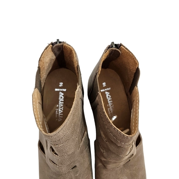 Aquatalia Frieda Sport Calf Taupe Leather Slit Ankle Booties - Picture 7 of 12